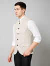 Cantabil Men Beige Floral Printed Formal Band Collar Sleeveless Waist Coat