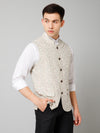 Cantabil Men Beige Floral Printed Formal Band Collar Sleeveless Waist Coat