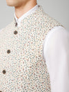 Cantabil Men Beige Floral Printed Formal Band Collar Sleeveless Waist Coat