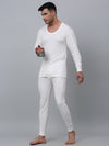 Cantabil Solid Non Pleated Regular Fit Mid Rise Off White Thermal Bottom For Men