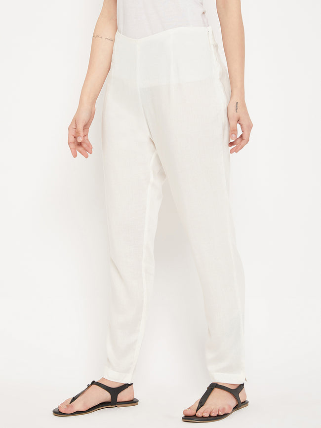 Cotton Cigarette Pants in Offwhite color  cotrasworld