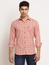Cantabil Men Cotton Checkered Pink Full Sleeve Casual Shirt for Men with Pocket (6713143132299)
