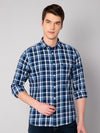 Cantabil Men Cotton Checkered Navy Blue Full Sleeve Casual Shirt for Men with Pocket (7048368881803)