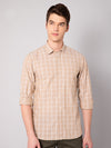 Cantabil Cotton Checkered Beige Full Sleeve Casual Shirt for Men with Pocket (7048397160587)