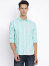 Cantabil Cotton Striped Green Full Sleeve Casual Shirt for Men with Pocket (7049631006859)