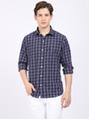 Cantabil Cotton Checkered Navy Blue Full Sleeve Casual Shirt for Men with Pocket (6865379393675)