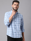 Cantabil Cotton Checkered Sky Blue Full Sleeve Casual Shirt for Men with Pocket (7049027977355)
