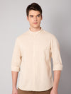 Cantabil Cotton Solid Beige Full Sleeve Casual Shirt for Men with Pocket (7048413872267)