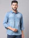 Cantabil Cotton Solid Blue Full Sleeve Casual Shirt for Men with Pocket (7049031352459)