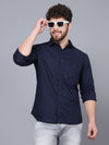 Cantabil Cotton Self Design Navy Blue Full Sleeve Casual Shirt for Men with Pocket (7091352993931)