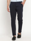Cantabil Men Navy Blue Cotton Blend Solid Regular Fit Casual Trouser (6794750689419)