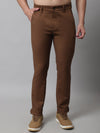 Cantabil Men Brown Cotton Blend Solid Regular Fit Casual Trouser (7071167545483)