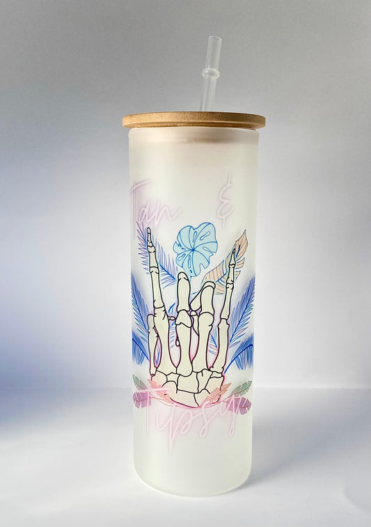 Aqua Dreams 25oz Glass Tumbler with Bamboo Lid & Straw for Iced