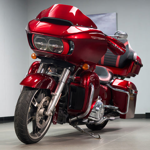 an eye catching red Harley Davidson