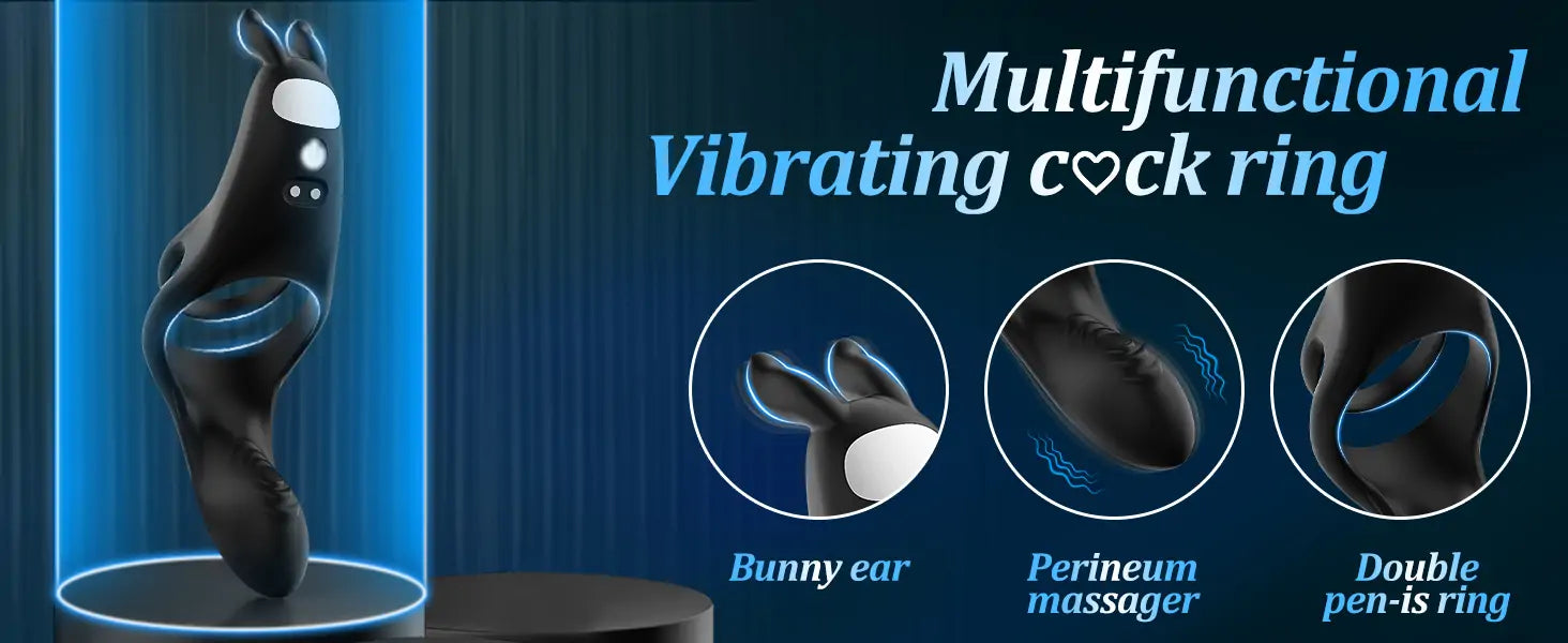 3 in 1 Penis Ring Couple Vibrator Clitoris & Perineum Stimulator with Bunny Ears & 10 Vibration Modes