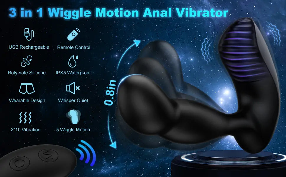 Wiggle-Jiggle Prostate Massager with Milking Bead, Black