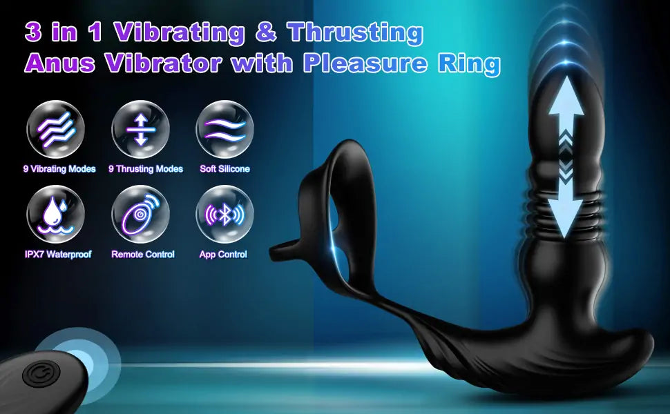 App & Remote Control Thrusting Anal Vibrator Prostate Massager with Cock Ring