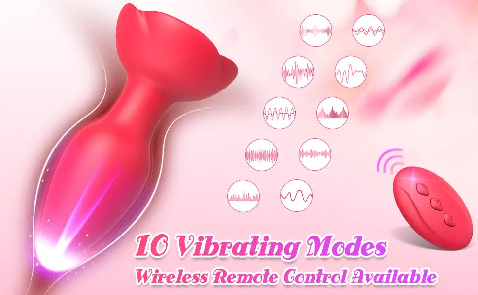 Rose Remote Control Vibrator, Vibrating Red Silicone Butt Plug