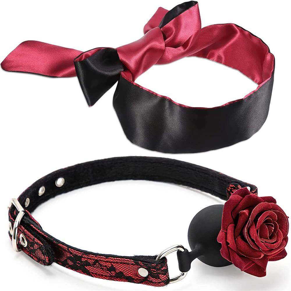 Adjustable Ball Gag & Silky Blindfold Rose Bondage Kit