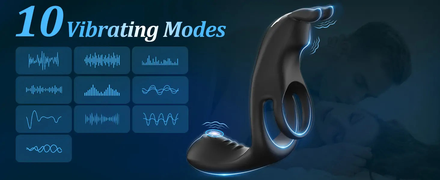 3 in 1 Penis Ring Couple Vibrator Clitoris & Perineum Stimulator with Bunny Ears & 10 Vibration Modes