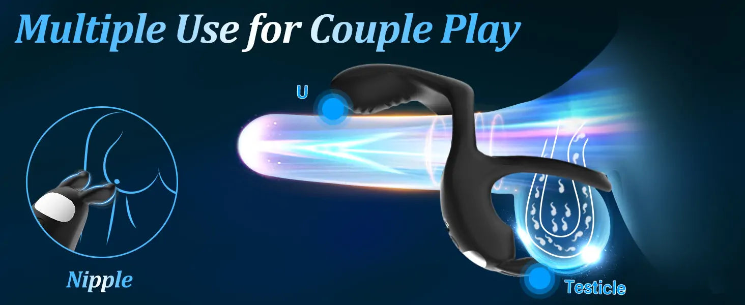 3 in 1 Penis Ring Couple Vibrator Clitoris & Perineum Stimulator with Bunny Ears & 10 Vibration Modes