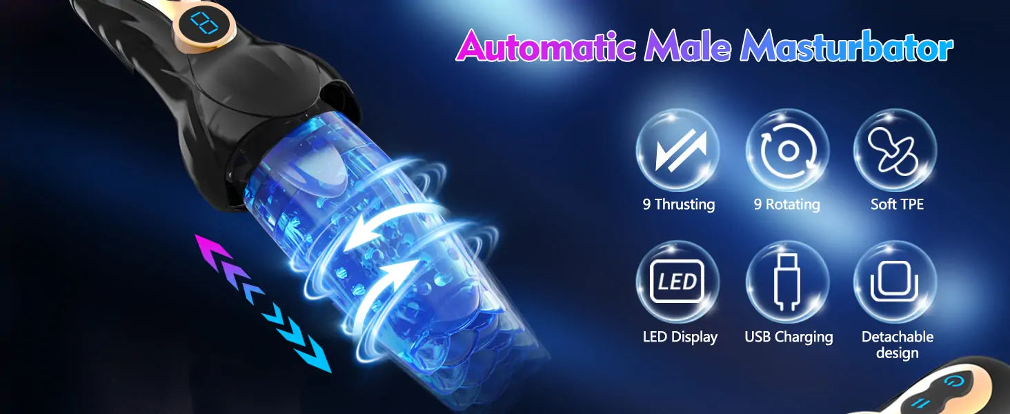 9 Rotating Thrusting Transparent Sleeve LED Display Automatic Male Masturbator