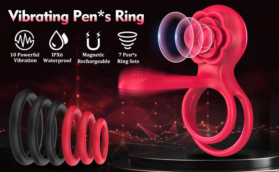 Double Penis Rings Combined with Rose Clit Vibrator