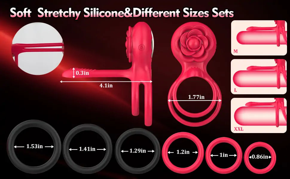 Double Penis Rings Combined with Rose Clit Vibrator