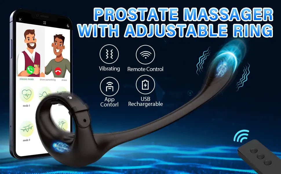 Prostate Massager Anal Vibrator with Adjustable Penis Rings