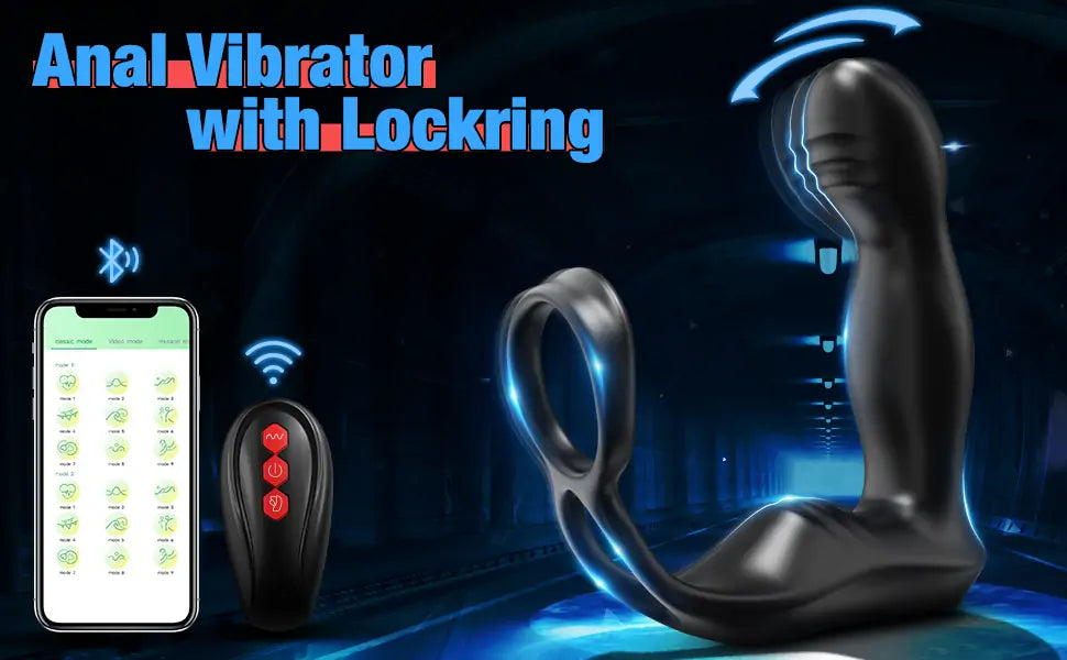 Wiggling Vibrating Anal Massager Taint Stimulator with Cock Lock Ring