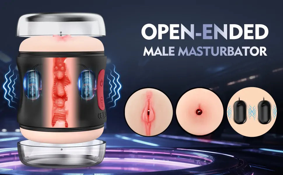 Adorime Adult Sex Toys Male Masturbator- Open-Ended Powerful Vibration Pocket Pussy for Men