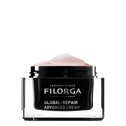 FILORGA GLOBAL-REPAIR ADVANCED CREAM open black glass jar with pink cream