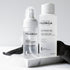 Open FILORGA FOAM CLEANSER and MICELLAR SOLUTION bottles on marble tray with face cloth