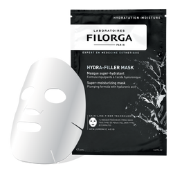 White FILORGA HYDRA-FILLER MASK standing next to black outer package