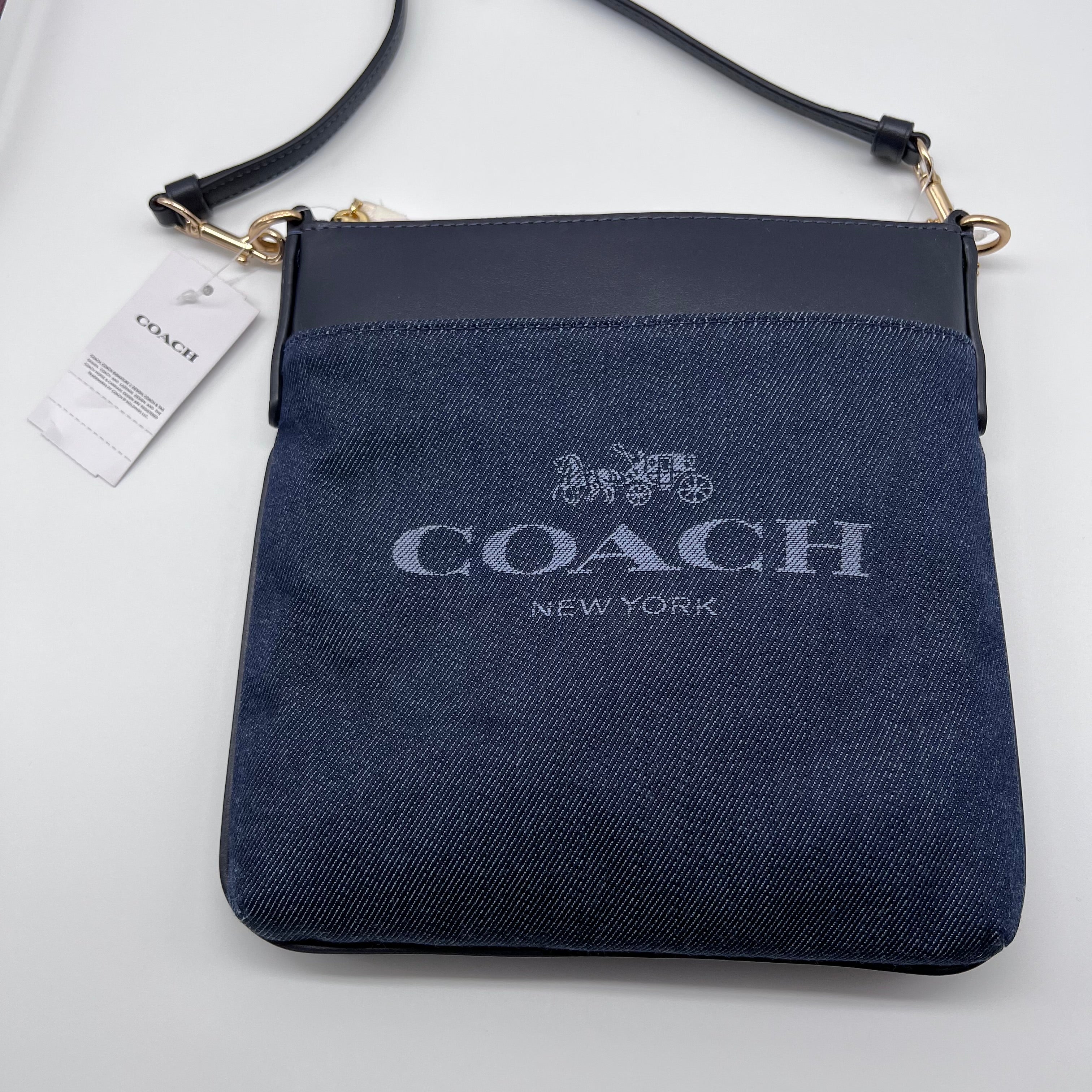 coach kitt denim jacquard crossbody