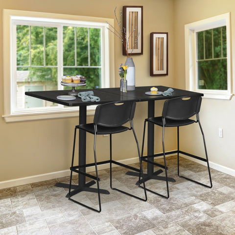 tall breakroom table with wood square top in a coffee shop