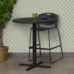 breakroom table with wood round top and metal x base for cafe