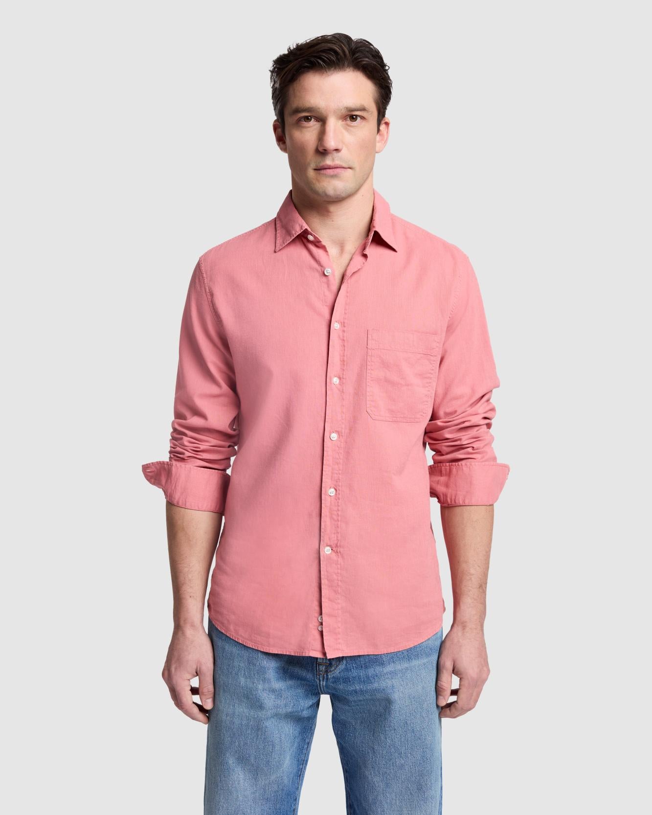 Linen Blend Button Up Shirt in Dusty Rose
