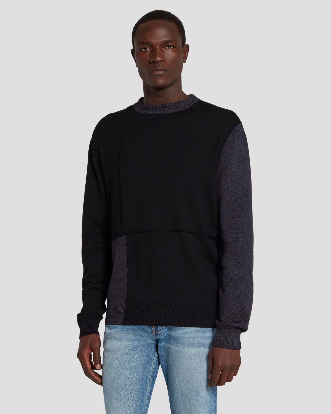Merino Patchwork Sweater in Navy | 7 For All Mankind