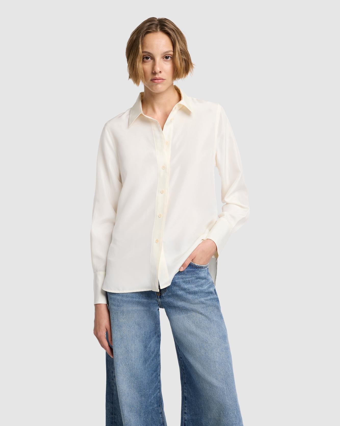 Silk Relaxed Shirt in Vintage White | 7 For All Mankind