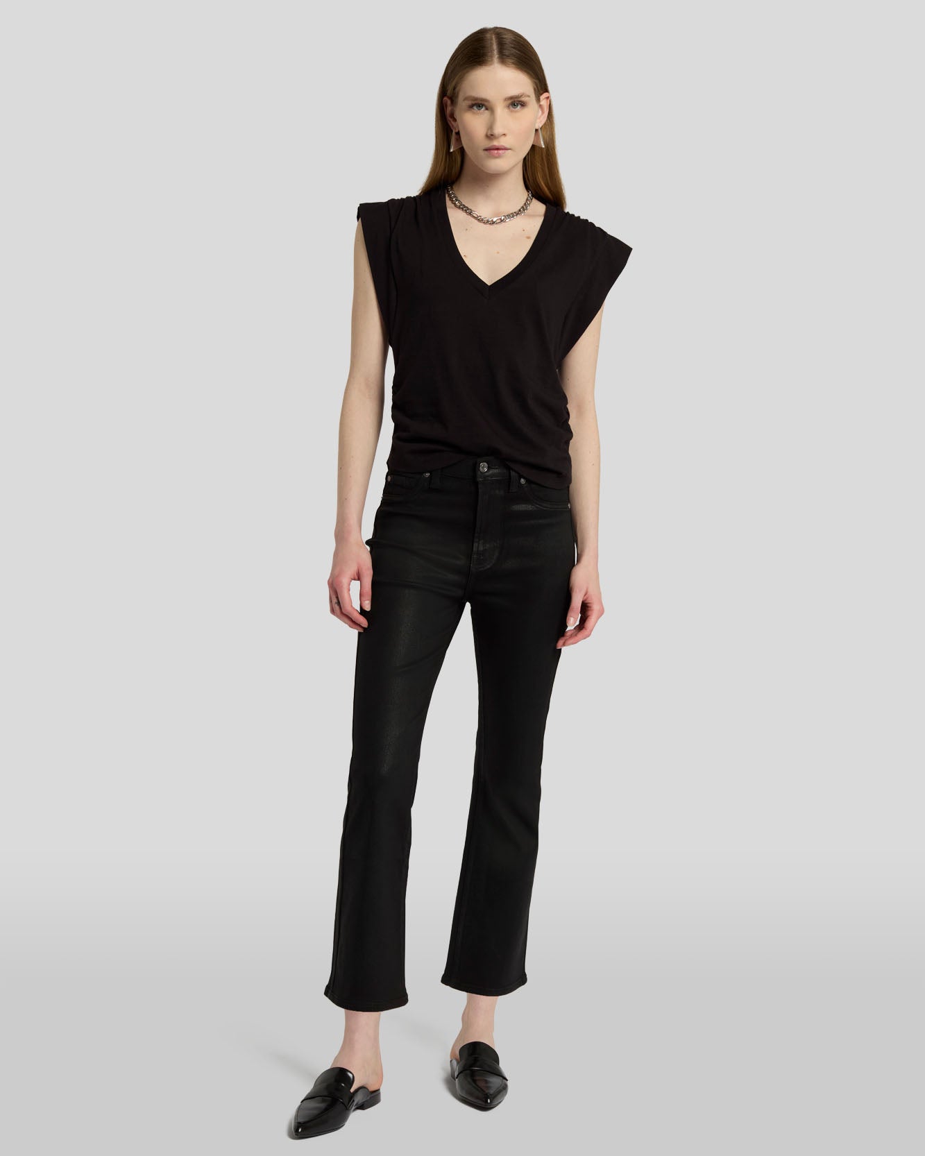 7 For All Mankind Seamed Legging With Ankle Zips In Black Leather Like, $79, .com