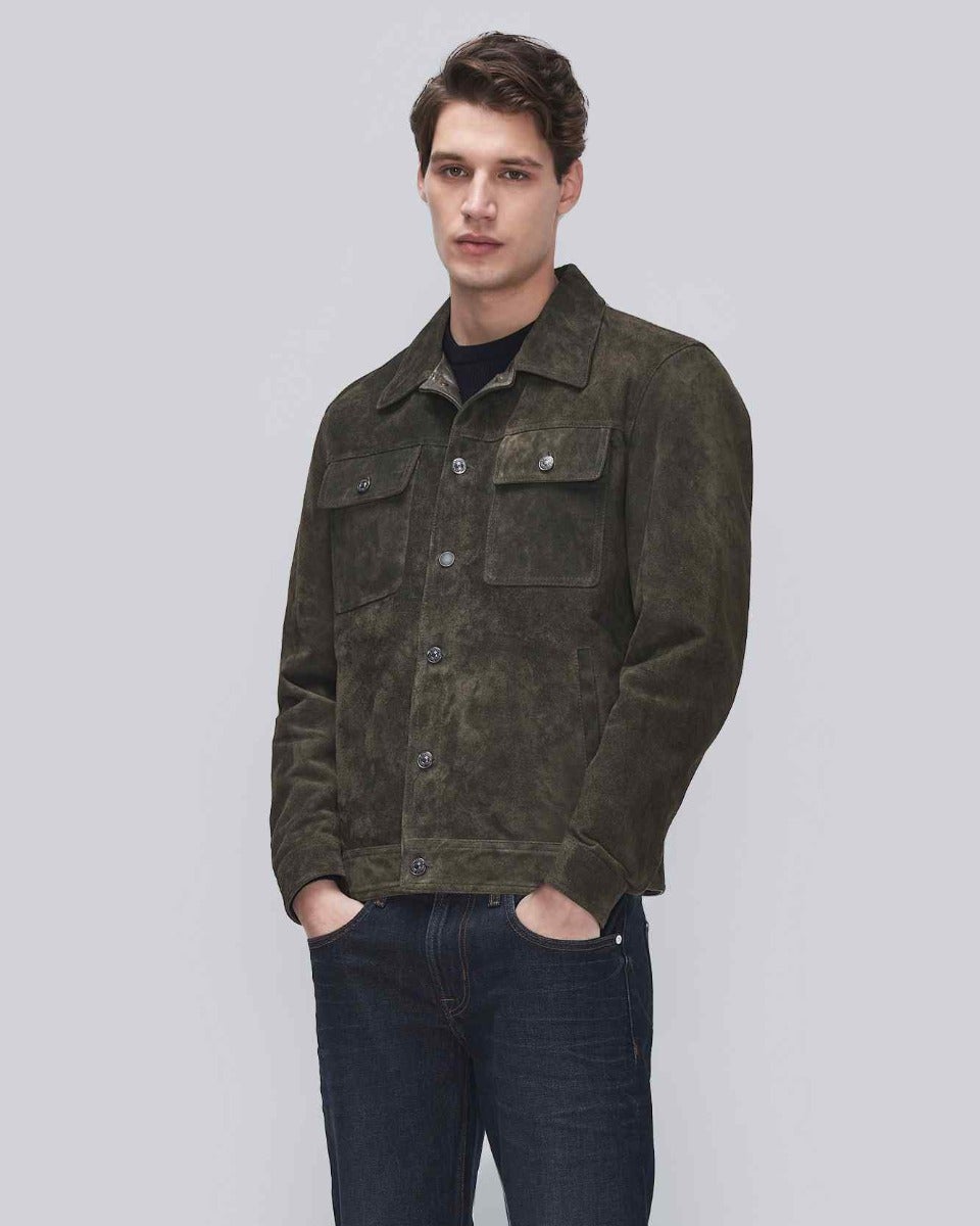 Modern Suede Trucker Jacket in Forest | 7 For All Mankind