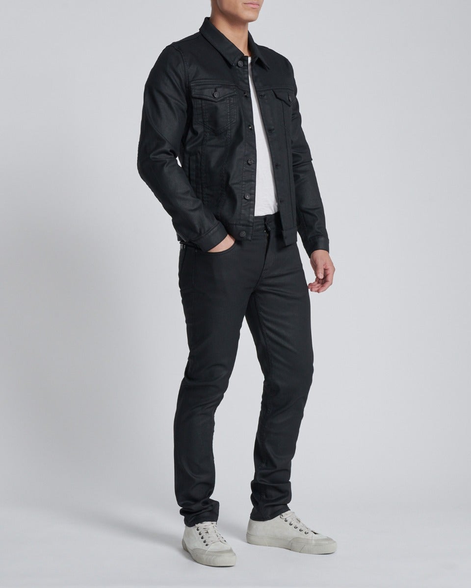 Coated Trucker Jacket in Black | 7 For All Mankind