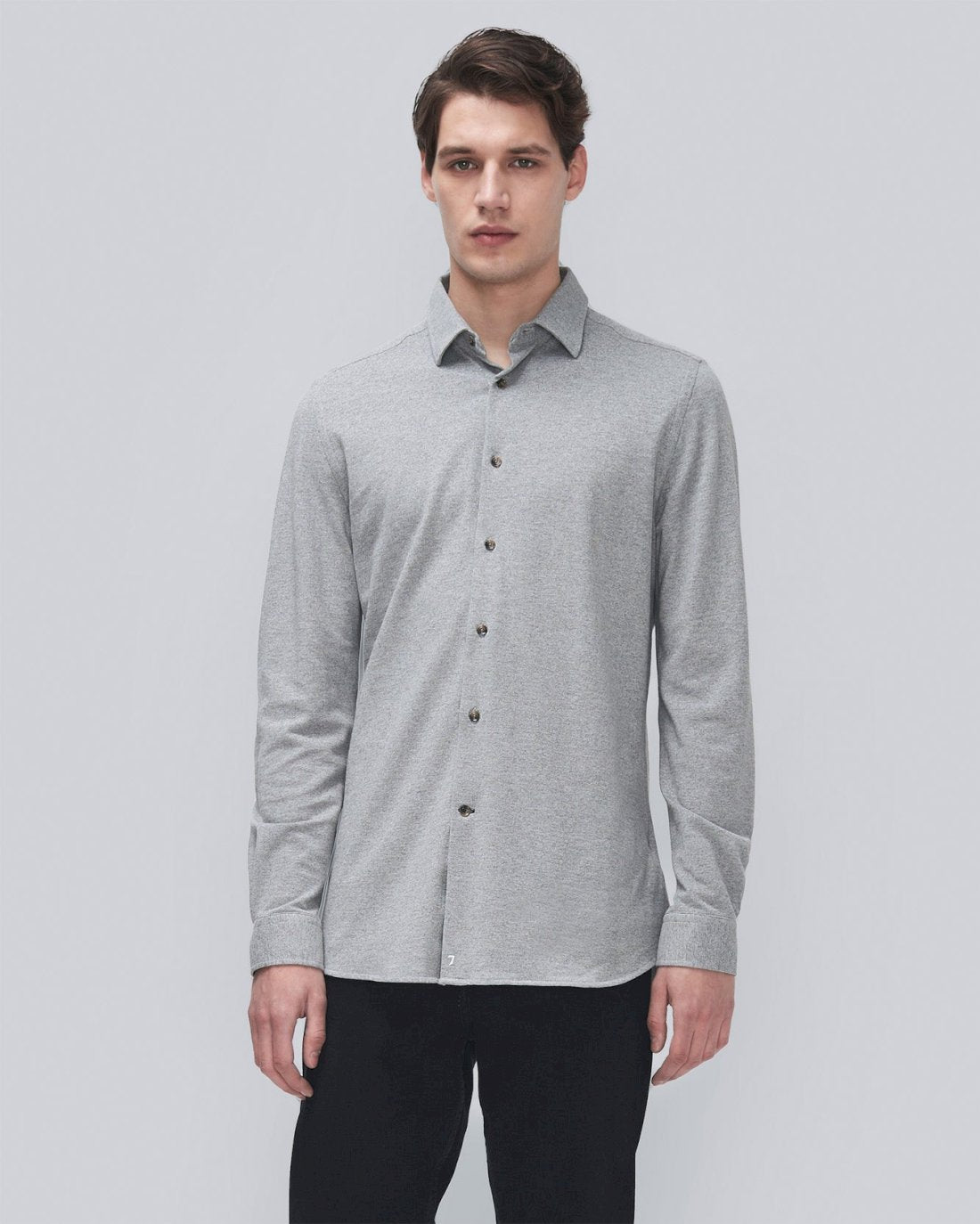 Pique Knit Button Down in Heather Grey