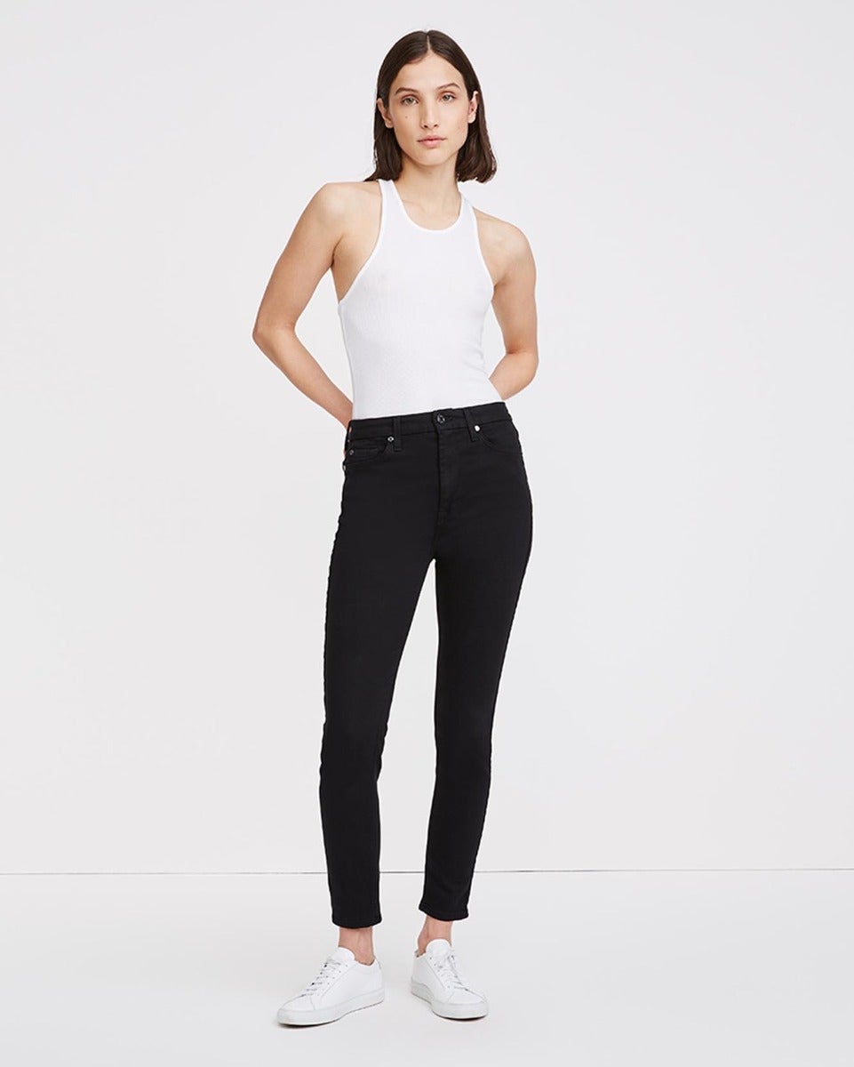 Slim Illusion High Waist Ankle Skinny in Luxe Black | 7 For All Mankind