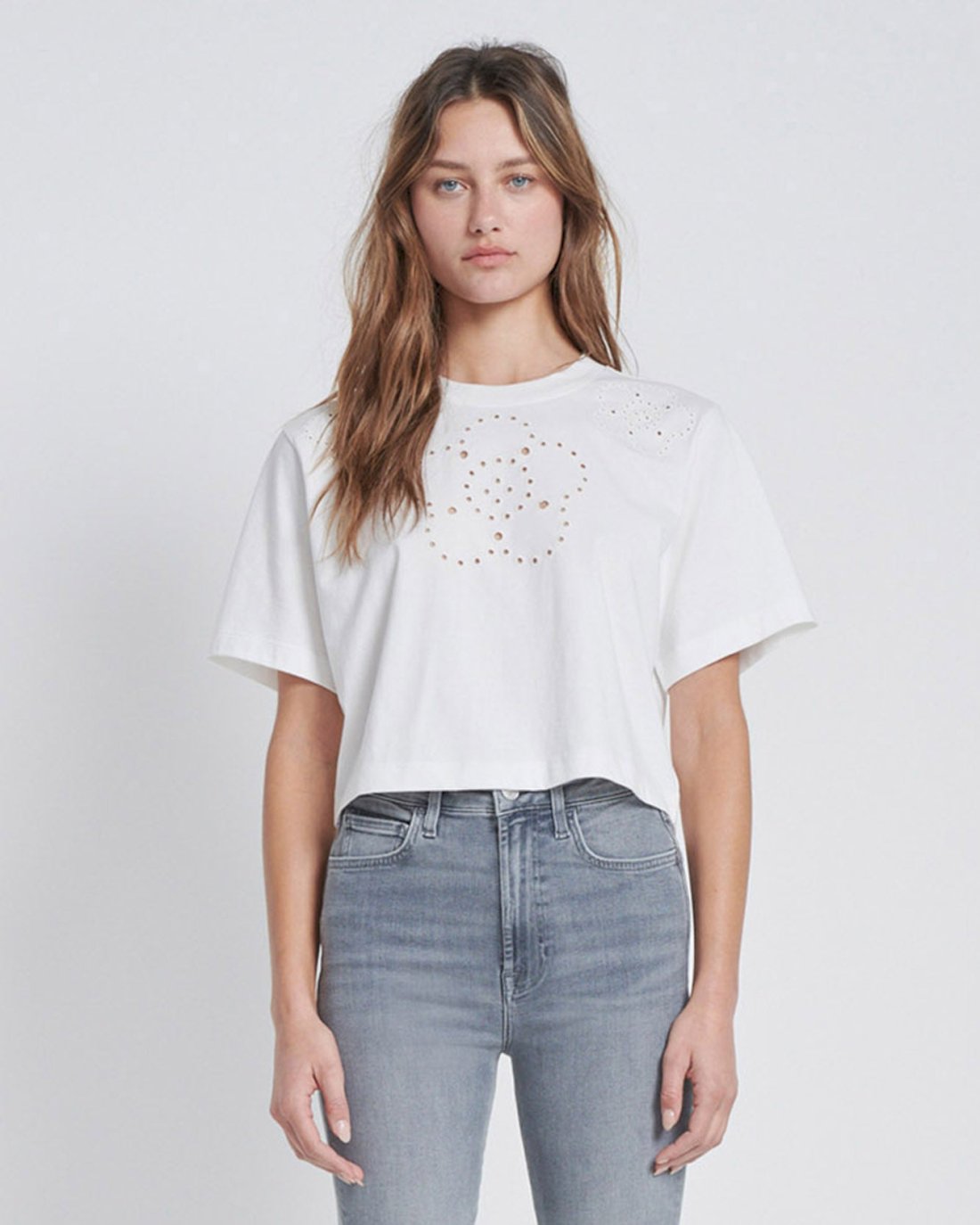 eyelet girlfriend tee in optic white