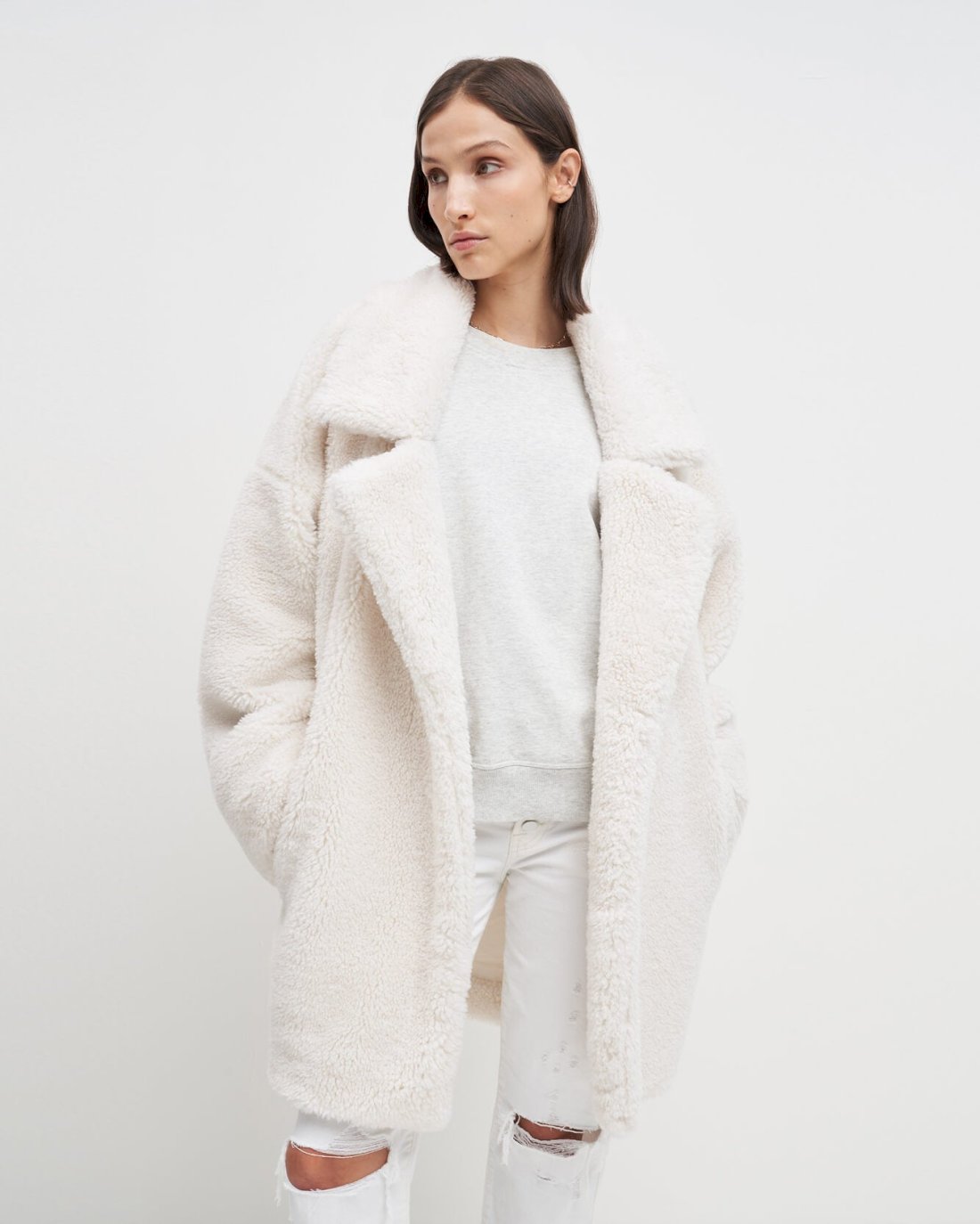 shearling cozy coat in ivory