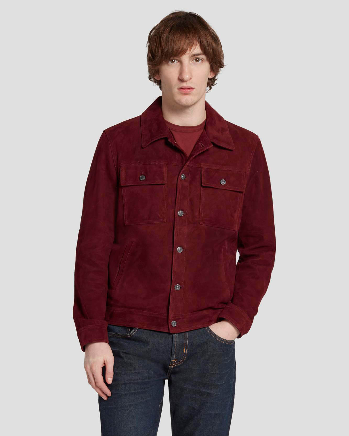 Suede Western Jacket in Burgundy | 7 For All Mankind