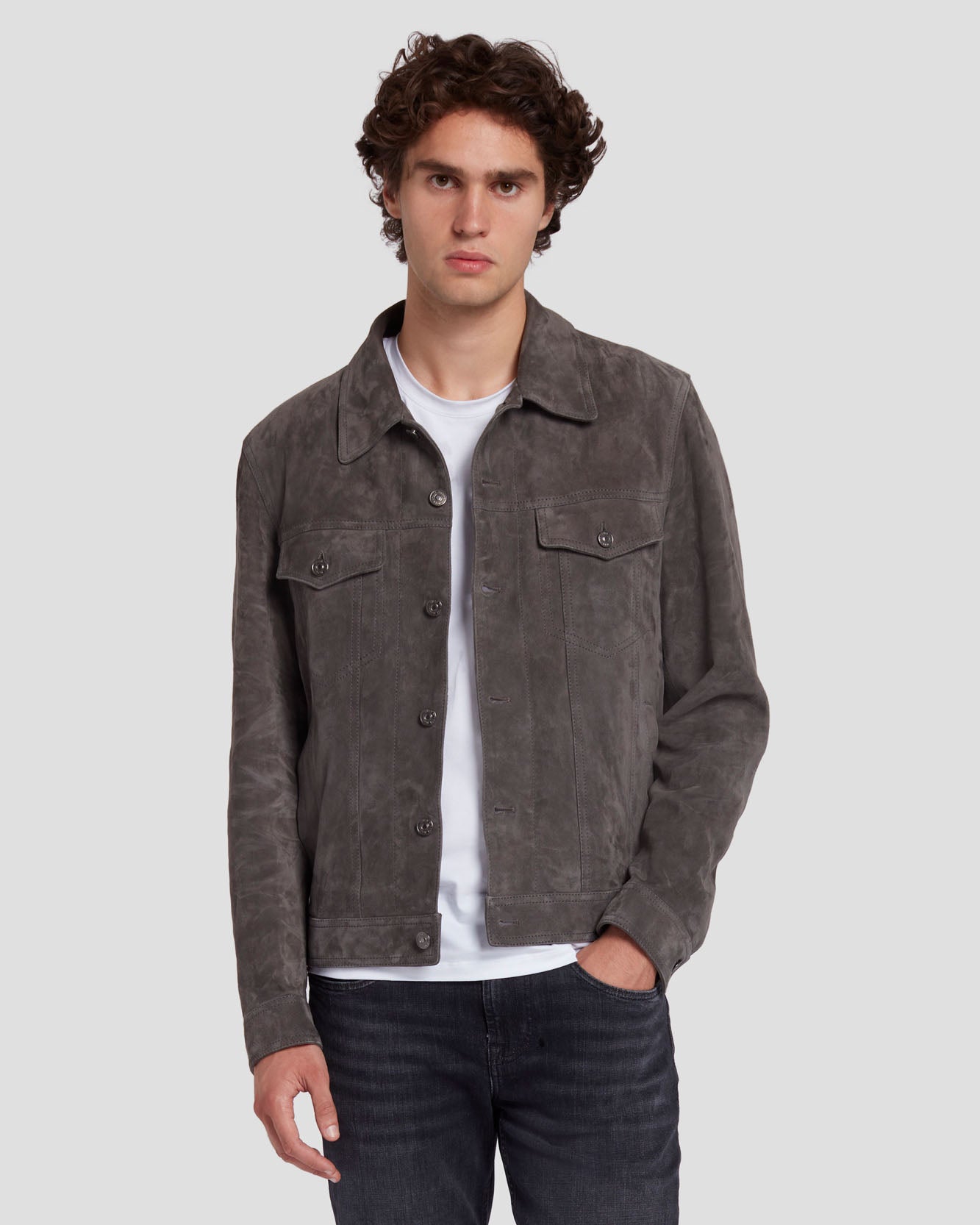 Suede Western Jacket in Dusty Grey | 7 For All Mankind