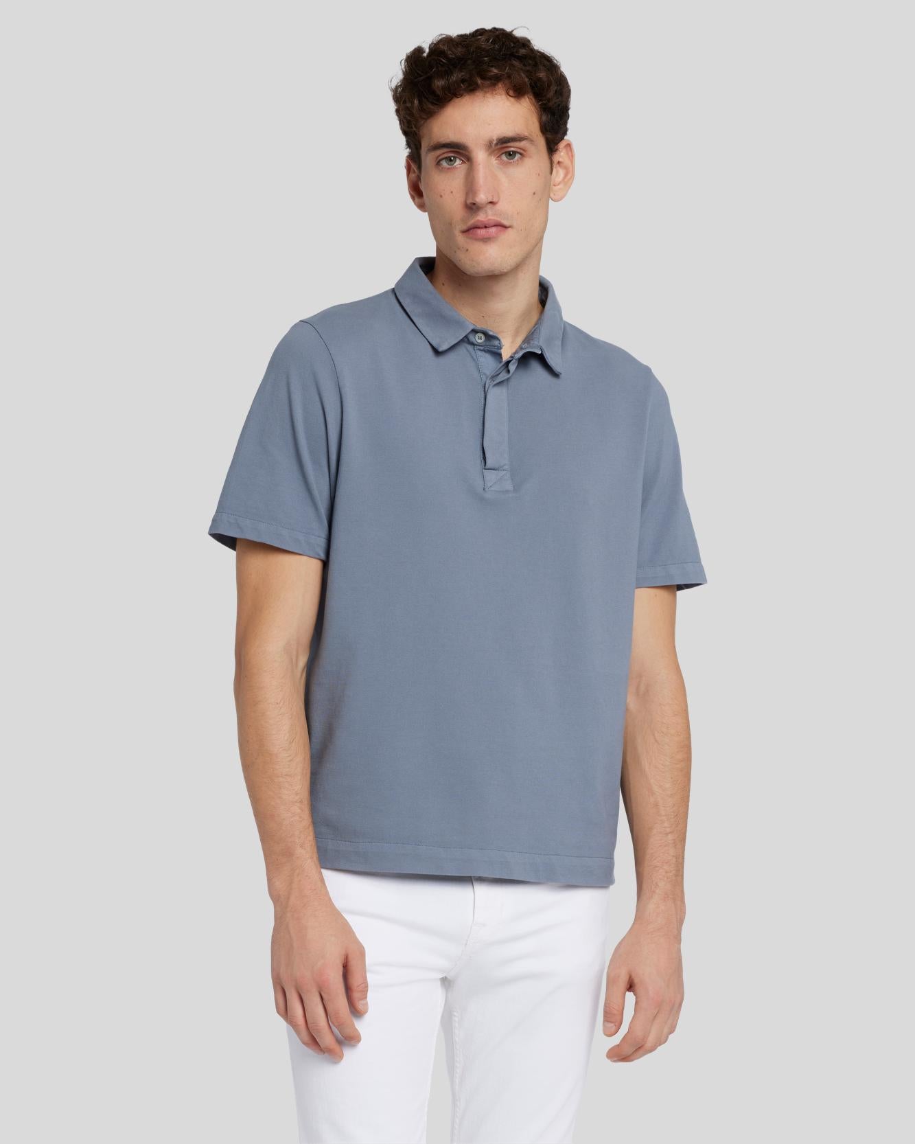Pique Knit Polo in Dusty Blue | 7 For All Mankind